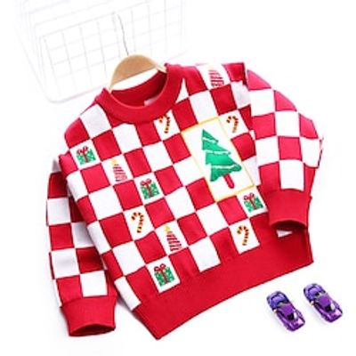 Kids Girls' Christmas Sweater Ugly School Other Prints Long Sleeve Crewneck Active 2-8 Years Fall White Red Lightinthebox