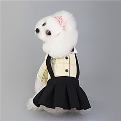 Dog Cat Jumpsuit Dress Bowtie Basic Adorable Cute Dailywear Casual  Daily Dog Clothes Puppy Clothes Dog Outfits Breathable Light Yellow Yellow Blue Costume for Girl and Boy Dog Padded Fabric S M L Lightinthebox