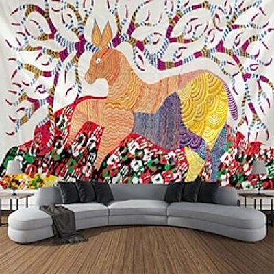 Hindu Folk Art Hanging Tapestry Wall Art Large Tapestry Mural Decor Photograph Backdrop Blanket Curtain Home Bedroom Living Room Decoration miniinthebox