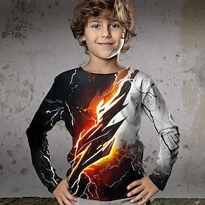 Boys 3D Lightning Tee Shirt Long Sleeve 3D Print Spring Fall Sports Fashion Streetwear Polyester Kids 3-12 Years Crew Neck Outdoor Casual Daily Regular Fit miniinthebox
