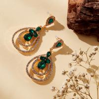 Crystal and Stone Studded Dangler Earrings with Pushback Closure