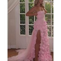 A-Line Prom Dresses Elegant Dress Formal Court Train Sleeveless Strapless Tulle with Slit Appliques 2023 Lightinthebox - thumbnail