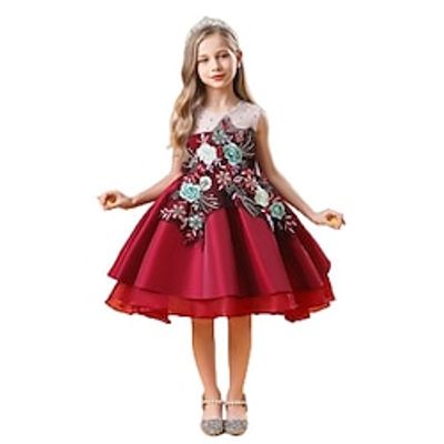 Kids Girls' Party Dress Flower Sleeveless Formal Performance Special Occasion Ruched Elegant Princess Beautiful Cotton Polyester Knee-length Party Dress Floral Embroidery Dress Spring Fall Winter Lightinthebox