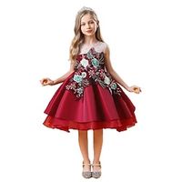 Kids Girls' Party Dress Flower Sleeveless Formal Performance Special Occasion Ruched Elegant Princess Beautiful Cotton Polyester Knee-length Party Dress Floral Embroidery Dress Spring Fall Winter Lightinthebox - thumbnail