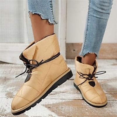 Women's Boots Snow Boots Comfort Shoes Outdoor Daily Lace-up Flat Heel Round Toe Plush Comfort Minimalism Polyester Loafer Black Yellow Navy Blue miniinthebox