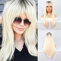 Cosplay Costume Wig Synthetic Wig Natural Straight Neat Bang Machine Made Wig 26 inch Black / White Synthetic Hair Women's Multi-color Mixed Color Lightinthebox