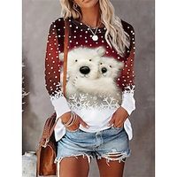 Ugly Christmas Shirt Women's T shirt Tee Animal Polka Dot Wine Print Long Sleeve Christmas Weekend Festival  Holiday Round Neck Regular Fit Spring   Fall Lightinthebox - thumbnail