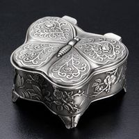 Vintage Butterfly Shaped Flower Carved Jewelry Box