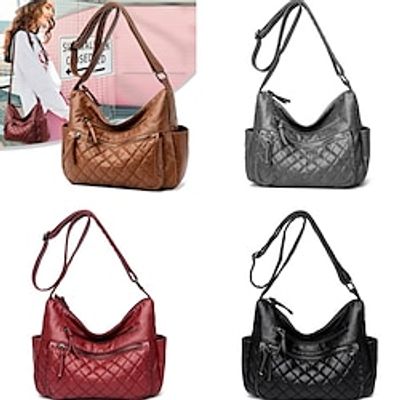 Women's Crossbody Bag PU Leather Daily Zipper Large Capacity Foldable Geometric Wine Black Brown miniinthebox