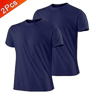 Multi Packs 2pcs Men's Crew Neck Short Sleeves Black T shirt Tee Plain Daily Wear Vacation Polyester Spring  Summer Lightinthebox