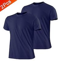 Multi Packs 2pcs Men's Crew Neck Short Sleeves Black T shirt Tee Plain Daily Wear Vacation Polyester Spring  Summer Lightinthebox - thumbnail