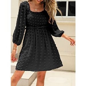 Women's Casual Dress Swing Dress Tiered Dress Mini Dress Black Brown Apricot Long Sleeve Polka Dot Ruched Fall Spring Square Neck Fashion Daily Date Vacation Slim 2023 S M L XL Lightinthebox