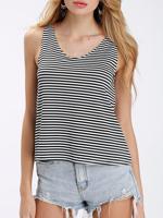 Casual Stripe Sleeveless O-neck Women Tank Tops