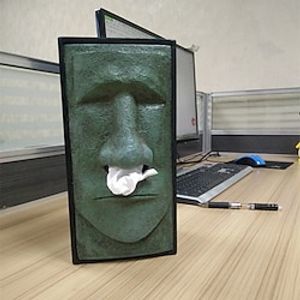 Funny Tissue Box Moai Pattern Design Creative Facial Tissue Box Cover Easter Island Tissue Dispenser Storage Box Napkin Holder miniinthebox
