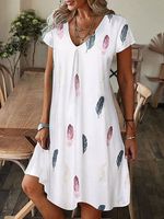 V-neck Loose Floral Print Vacation Short Sleeve Short Dress