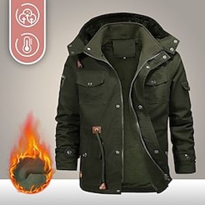 Men's Parka Jacket Hiking Windbreaker Hiking Fleece Jacket Cotton Winter Outdoor Thermal Warm Fleece Lining Windproof Outerwear Winter Jacket Full Length Hidden Zipper Fishing Camping  Hiking Lightinthebox