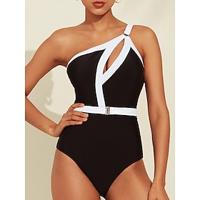 Hepburn Contrast Hole One Shoulder Swimsuit - thumbnail