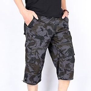 Men's Capri Pants Hiking Shorts Elastic Waist 6 Pocket Plain Camouflage Comfort Wearable Calf-Length Casual Daily Holiday 100% Cotton Sports Fashion ArmyGreen Black miniinthebox