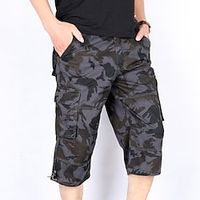 Men's Capri Pants Hiking Shorts Elastic Waist 6 Pocket Plain Camouflage Comfort Wearable Calf-Length Casual Daily Holiday 100% Cotton Sports Fashion ArmyGreen Black miniinthebox - thumbnail