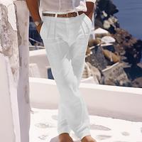 Men's Linen Pants Trousers Summer Pants Beach Pants Button Pocket Pleats Plain Comfort Breathable Daily Holiday Vacation Hawaiian Boho White Khaki Lightinthebox