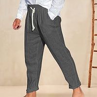 Men's Linen Pants Trousers Summer Pants Beach Pants Pocket Drawstring Elastic Waist Plain Comfort Breathable Daily Holiday Vacation Linen Cotton Blend Hawaiian Boho Black White Lightinthebox