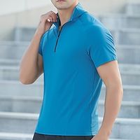 Men's T shirt Tee Gym Shirt Fitness Shirt Men Tops Zip Polo Stand Collar Short Sleeve Sports  Outdoor Vacation Going out Casual Daily Quick dry Breathable Soft Plain Black Blue Activewear Fashion Lightinthebox - thumbnail