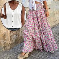 Women's Matching Sets Tank Top Vest Top Casual Dress A Line Dress A Line Swing Skirt Outfit 2pcs Bohemian Floral Holiday Sleeveless Summer Spring V Neck Button 2 Piece Print Lightinthebox