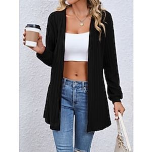 Women's Coat Warm Comfortable Street Daily Wear Going out Knitting Open Front Collarless Fashion Daily Modern Street Style Solid Color Regular Fit Outerwear Long Sleeve Fall Winter Black Pink Green S Lightinthebox