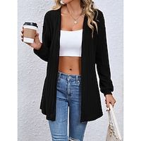 Women's Coat Warm Comfortable Street Daily Wear Going out Knitting Open Front Collarless Fashion Daily Modern Street Style Solid Color Regular Fit Outerwear Long Sleeve Fall Winter Black Pink Green S Lightinthebox - thumbnail