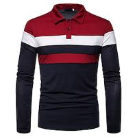 Men's Golf Shirt Golf Polo Work Casual Lapel Long Sleeve Basic Modern Color Block Patchwork Button Spring Fall Regular Fit Wine Dark navy Grey Golf Shirt Lightinthebox