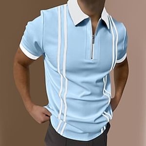 Men's Polo Shirt Golf Shirt Vacation Casual Daily Lapel Quarter Zip Short Sleeve Fashion Comfortable Stripe Quarter Zip Summer Regular Fit Black Blue Gray Polo Shirt Lightinthebox