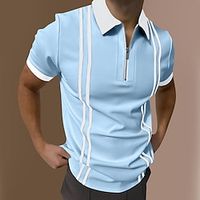 Men's Polo Shirt Golf Shirt Vacation Casual Daily Lapel Quarter Zip Short Sleeve Fashion Comfortable Stripe Quarter Zip Summer Regular Fit Black Blue Gray Polo Shirt Lightinthebox - thumbnail