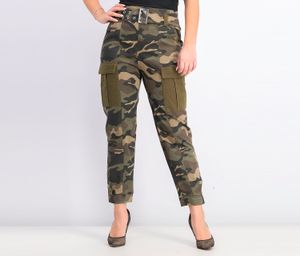 Womens Belted Camo Print Pants  Olive Combo
