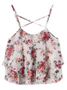 Flower Printed Chiffon Tank Tops