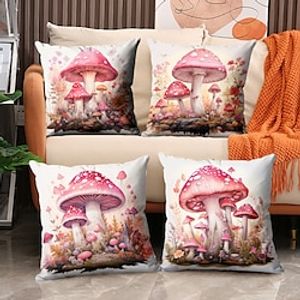 1PC Pink Psychedelic Mushrooms Double Side Pillow Cover Soft Decorative Square Cushion Case Pillowcase for Bedroom Livingroom Sofa Couch Chair miniinthebox