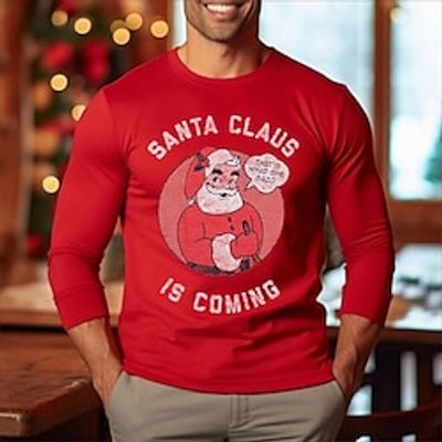 Santa Claus Merry Christmas White Red T shirt Tee Men's Graphic Cotton Shirt Vintage Basic Shirt Long Sleeve Comfortable Tee Sports Outdoor Holiday Spring Fall Fashion Designer Clothing S M L XL XXL Lightinthebox