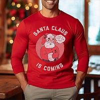 Santa Claus Merry Christmas White Red T shirt Tee Men's Graphic Cotton Shirt Vintage Basic Shirt Long Sleeve Comfortable Tee Sports Outdoor Holiday Spring Fall Fashion Designer Clothing S M L XL XXL Lightinthebox - thumbnail
