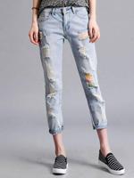 Casual Pockets Ripped Ninth Jeans