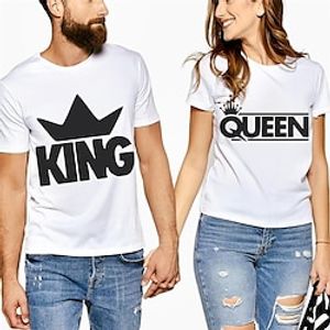 Couple Tshirt King 1pc Couple's Men's Women's T shirt Tee Crew Neck White Valentine's Day Daily Short Sleeve Print Fashion Casual Lightinthebox