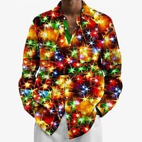 Graphic Christmas Happy New Year Casual Men's New Year Theme Party Christmas Party Fall  Winter Turndown Long Sleeve Yellow Red Blue S M L Shirt Normal Lightinthebox - thumbnail