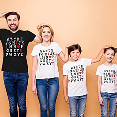 Family Look Valentines T shirt Tops Heart Letter Causal Print Multicolor Short Sleeve Daily Matching Outfits Lightinthebox