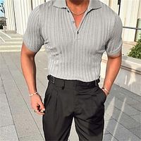 Men's Collar Polo Shirt Knit Polo Sweater Golf Shirt Striped Turndown Gray Street Casual Short Sleeve Button-Down Clothing Apparel Fashion Casual Comfortable  Beach Lightinthebox - thumbnail