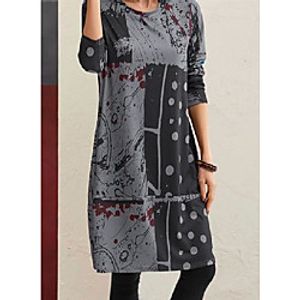 Women's Shift Dress Knee Length Dress Gray Long Sleeve Print Spring Summer Casual  Daily 2021 S M L XL XXL XXXL Lightinthebox