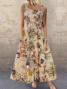 Round Neck Floral Printed Maxi Dress