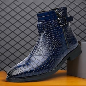 Men's Boots Retro Formal Shoes Dress Shoes Walking Business Casual Daily Leather Comfortable Booties / Ankle Boots Zipper Slip-on Buckle Black Blue Spring Fall miniinthebox