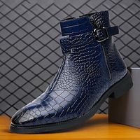 Men's Boots Retro Formal Shoes Dress Shoes Walking Business Casual Daily Leather Comfortable Booties / Ankle Boots Zipper Slip-on Buckle Black Blue Spring Fall miniinthebox - thumbnail