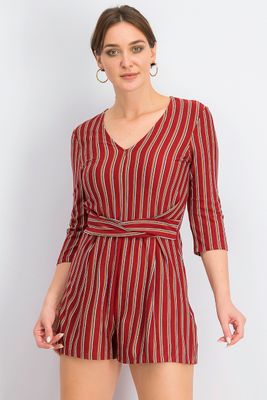 Womens Stripe V-Neck Playsuit Ruby Red Womens Stripe V-Neck Playsuit Ruby Red