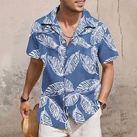 Leaf Hawaiian Resort Men's Shirt Button Up Shirt Casual Shirt Daily Wear Vacation Going out Spring  Summer Camp Collar Short Sleeves Blue, Green, Gray S, M, L Polyester Shirt Lightinthebox