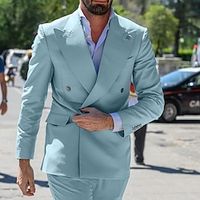 Sky Blue Men's Wedding Suits Solid Colored 2 Piece Daily Business Casual Street Style Plus Size 2023 miniinthebox