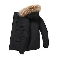 Women's Parka Puffer Jacket Cropped Thicken Winter Coat Thermal Warm Heated Coat Windproof Zip up Coat with Fur Collar Hood Outdoor Hiking Outerwear Long Sleeve Fall Black Beige Red Lightinthebox - thumbnail
